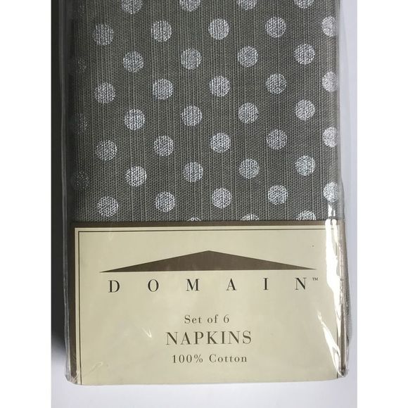 DOMAIN Pewter Metallic pocodots 100 % Cotton Dinner Set Of 6 20’x20” Napkins NIP - Picture 4 of 7